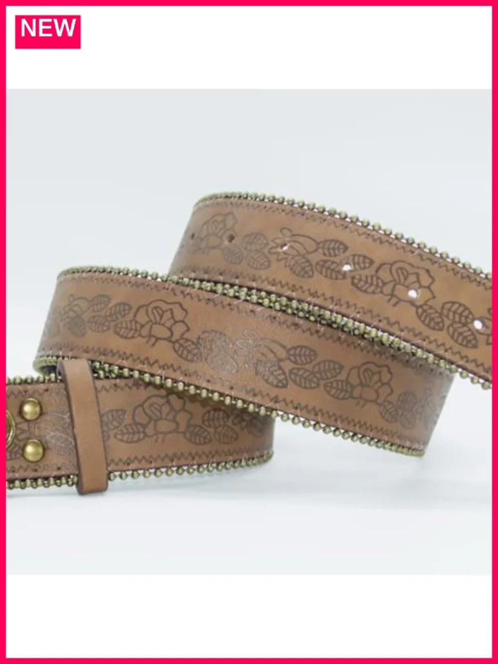 Western Belt for Women Cowgirl Floral Embossed PU Leather Vintage Buckle